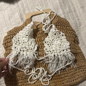 White Crochet Fringe top & bikini bottom